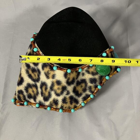 Egyptian Scarab Hat Headdress Fitted Womens Leopard Print Beaded Turquoise Black - Picture 10 of 16